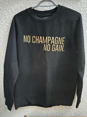 Brunette The Label Black Crewneck with Gold 'No Champagne No Gain' Text